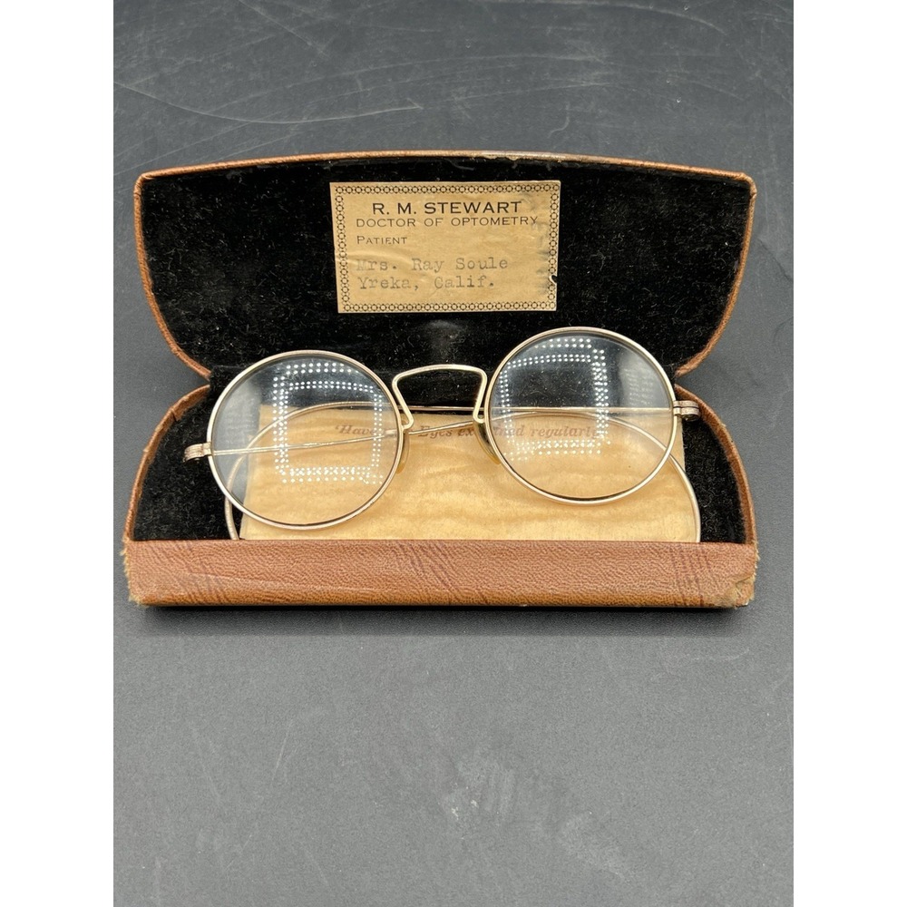 Antique Shuron  Wire Rimmed Eyeglasses 12 K GF Wire Frame & Hard Case